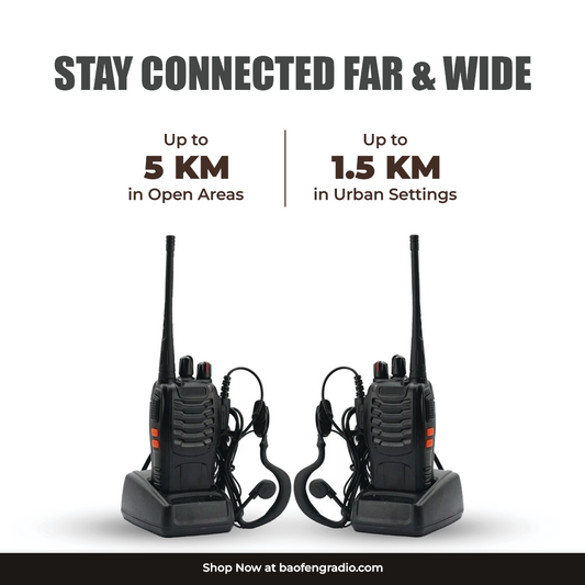 Long-Range Walkie Talkie— 16 Channel, Portable Two-Way Radio Set (Black, Pack of 2)