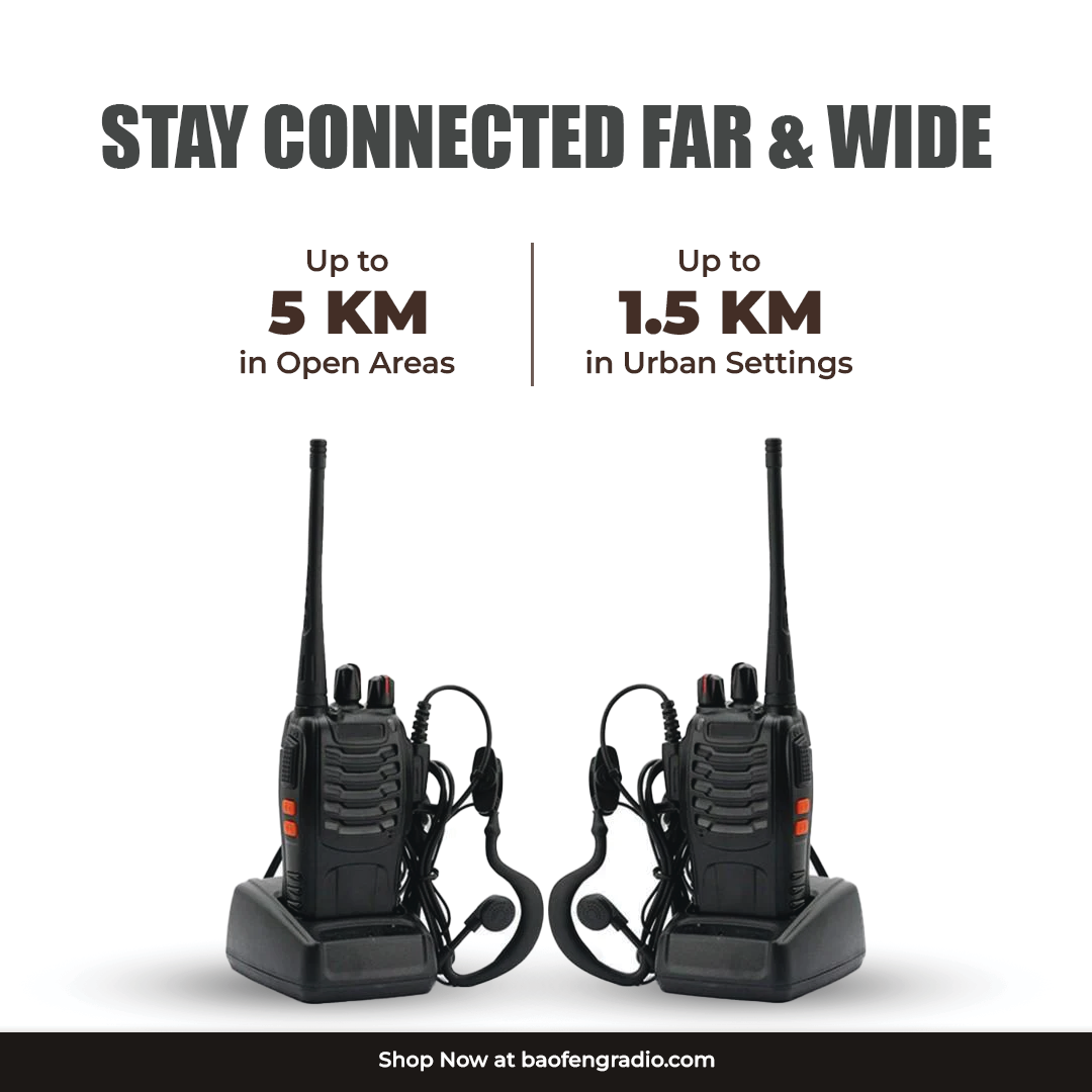 Long-Range Walkie Talkie— 16 Channel, Portable Two-Way Radio Set (Black, Pack of 2)