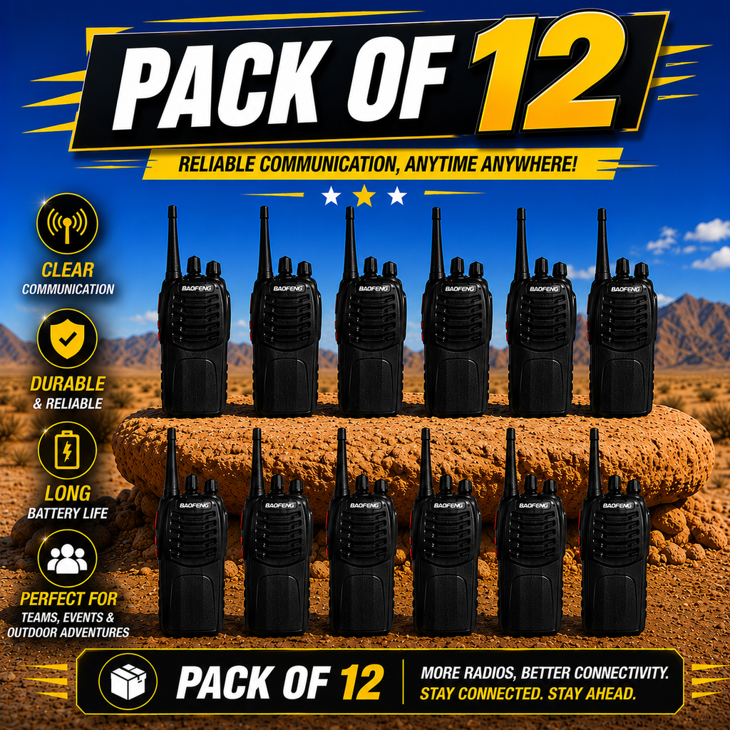 ARK Long-Range Walkie Talkie 16 Channel, Portable Two-Way Radio Set (Black, Pack of 12)