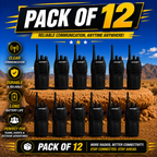 ARK Long-Range Walkie Talkie 16 Channel, Portable Two-Way Radio Set (Black, Pack of 12)