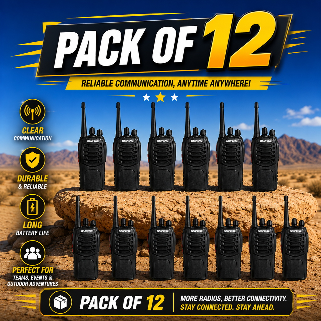 ARK Long-Range Walkie Talkie 16 Channel, Portable Two-Way Radio Set (Black, Pack of 12)