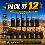 ARK Long-Range Walkie Talkie 16 Channel, Portable Two-Way Radio Set (Black, Pack of 12)