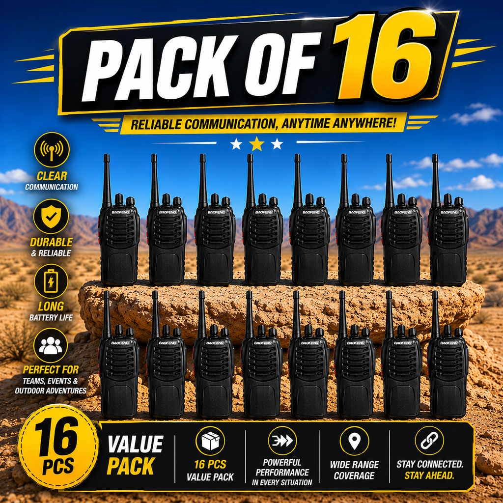 ARK Long-Range Walkie Talkie 16 Channel, Portable Two-Way Radio Set (Black, Pack of 16)