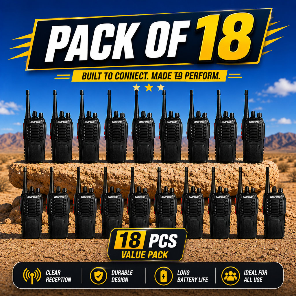 ARK Long-Range Walkie Talkie 16 Channel, Portable Two-Way Radio Set (Black, Pack of 18)