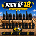 ARK Long-Range Walkie Talkie 16 Channel, Portable Two-Way Radio Set (Black, Pack of 18)
